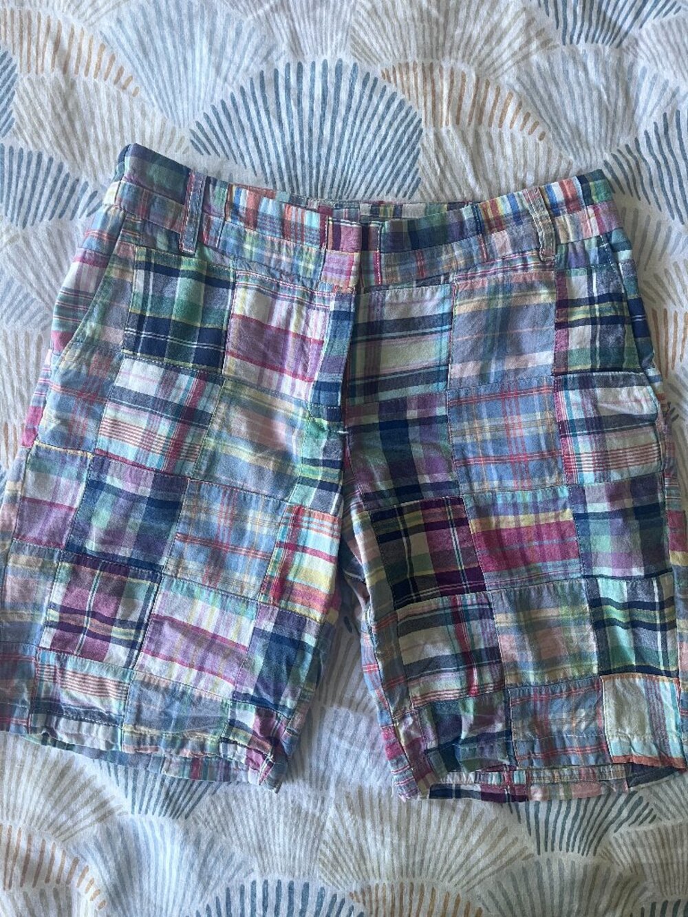 J.Crew women's 100% cotton madras bermuda shorts pink blue 2010's size 4